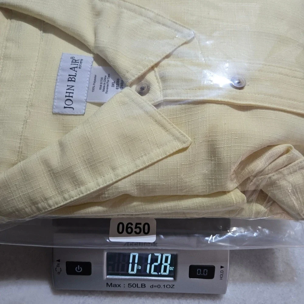 John Blair Mens 3XL Yellow Short Sleeve Button Down Shirt Slub Texture Epaulets